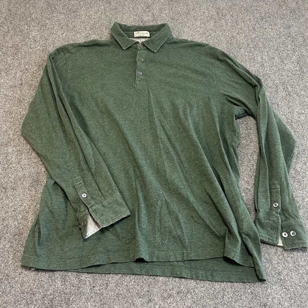 PETER MILLAR Mens XL Crown Comfort Pullover 1/4 Button Green Cotton Blend